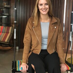 Brown Suede Moto Jacket from Aritzia (Talula brand)